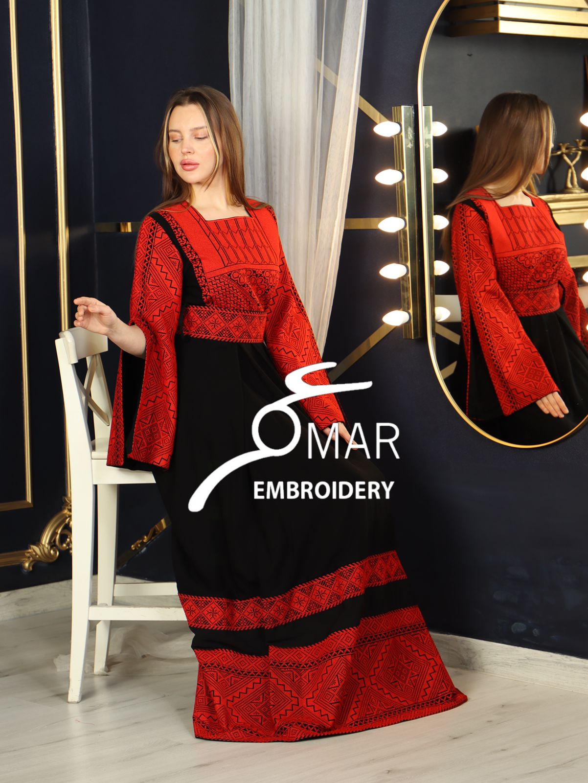 Opened Sleeve Simple Tatreez Elegant Embroidered Multicolored Dress
