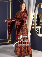 Maroon Luxury Mermaid Embroidery Velvet Thoub