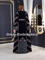 Simple Unique Navy Silk Velvet Embroidery Thobe