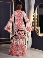 Cream Luxury Mermaid Red Embroidery Velvet Thoub