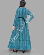 Thobe Embroidered Palestinian Maxi Dress Long Sleeves Red Stitches