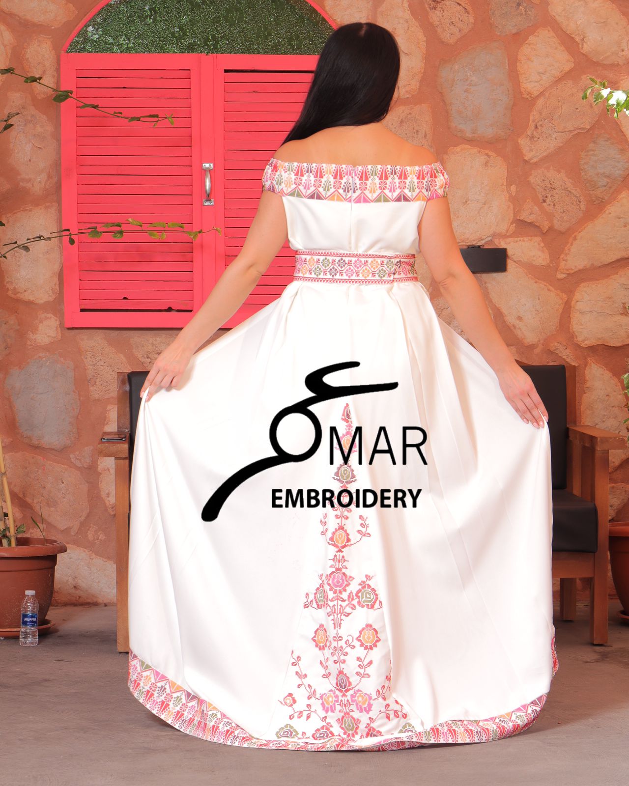 White Off Shoulder Floral Embroidered Overskirt Long Dress