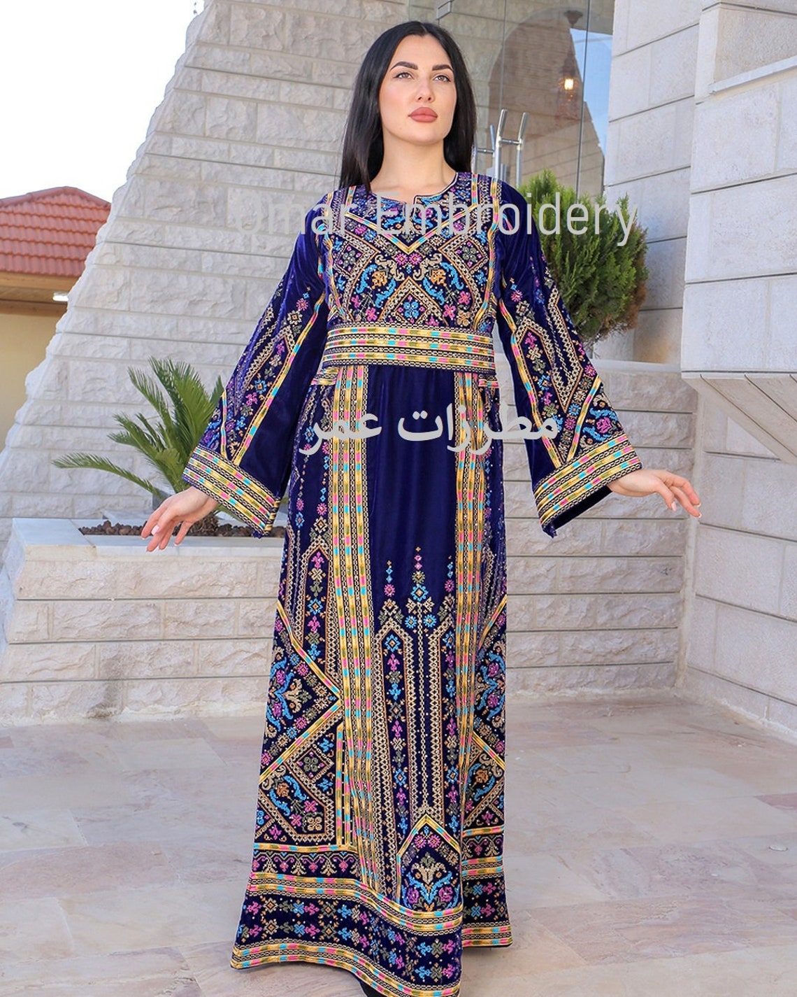 Embroidered Palestinian Maxi Dress velvet Thobe Palestinian Embroidery
