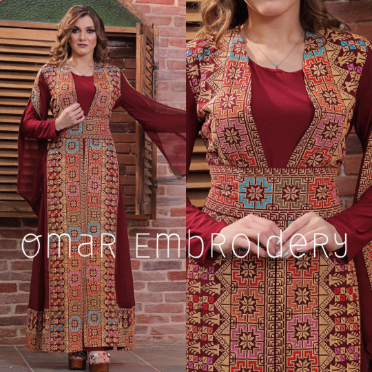 Palestinian Wedding Bisht Fringe Hem Embroidered Open Abaya
