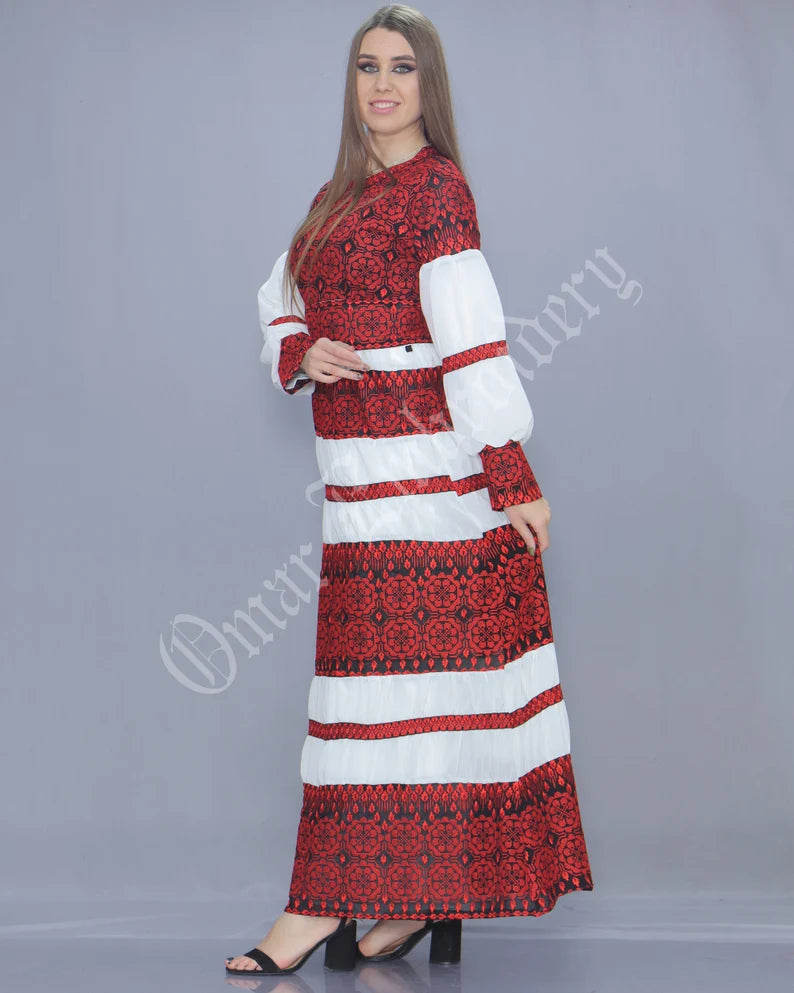 Thobe Embroidered Palestinian Maxi Dress Long Sleeves Palestinian Princess Design And Embroidery
