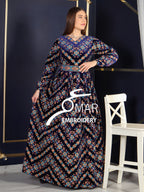 Blue Velvet Heavy Stitching Long Sleeve Fully Embroidery Thobe