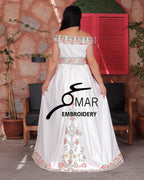 White Off Shoulder Floral Embroidered Overskirt Long Dress