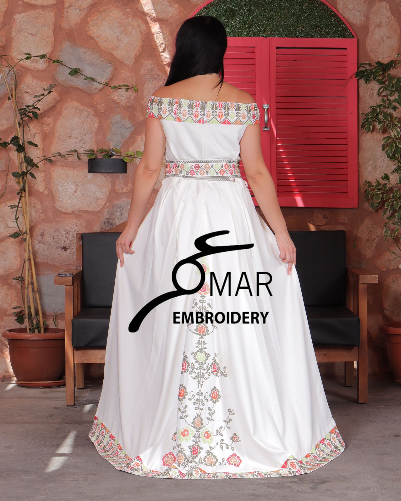 White Off Shoulder Floral Embroidered Overskirt Long Dress