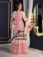Cream Luxury Mermaid Red Embroidery Velvet Thoub