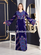 Simple Unique Royal Blue Silk Velvet Embroidery Thobe