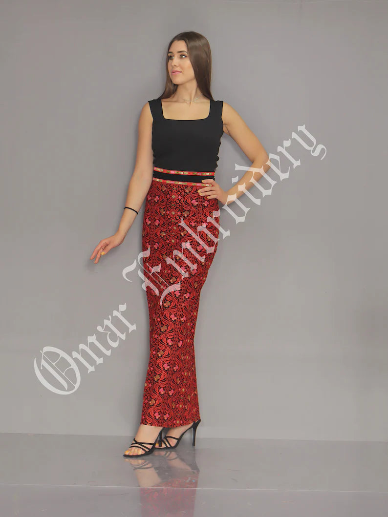 High waisted clearance embroidered maxi skirt