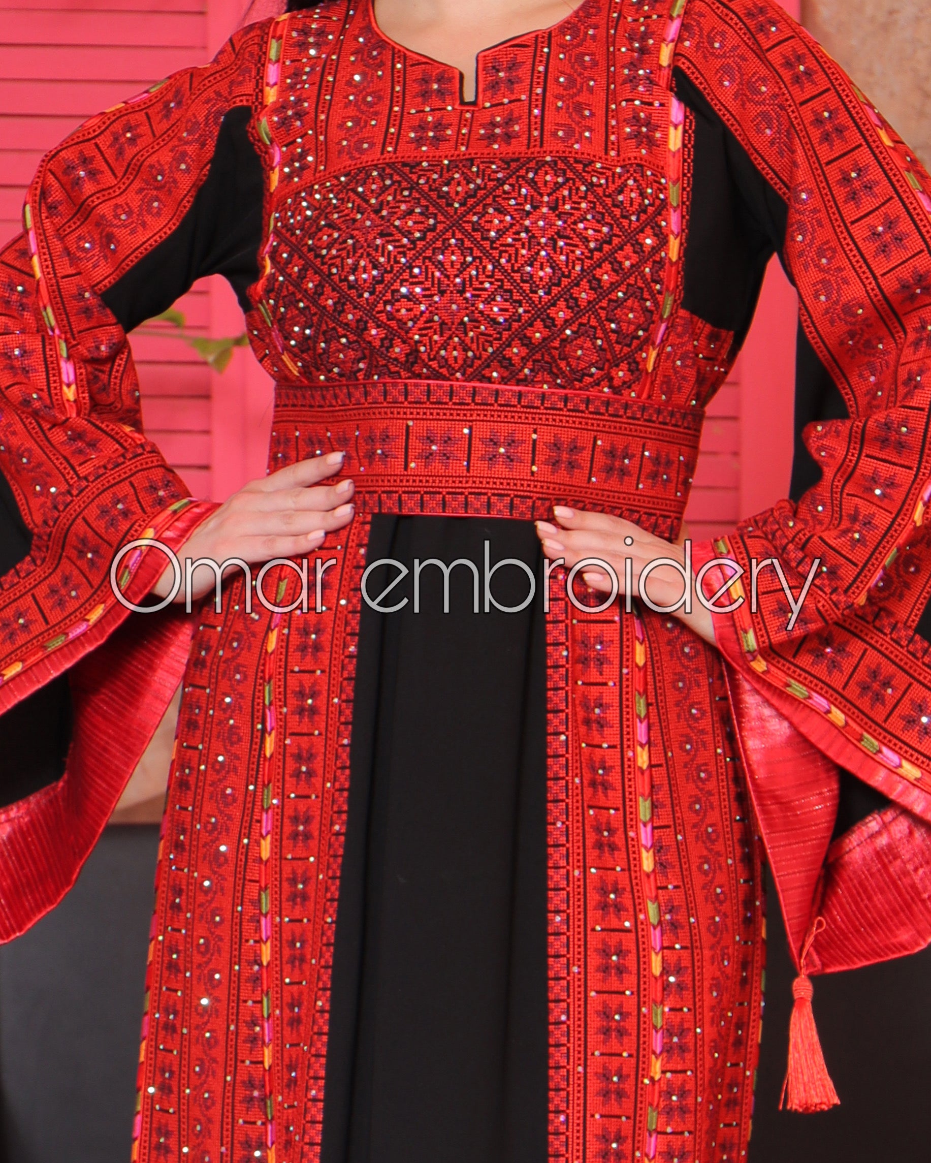 Traditional Thoub Embroidery Wide Sleeve Elegant with Reversible Belt