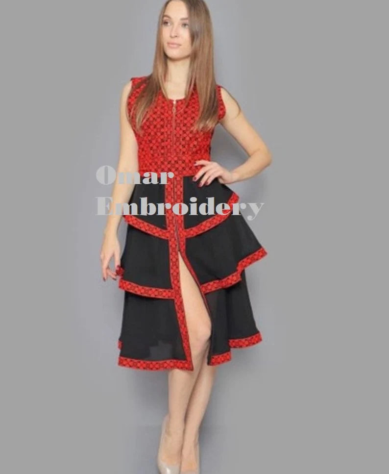 Embroidered Palestinian Traditional Modern Short Abaya Skirt Palestinian Embroidery