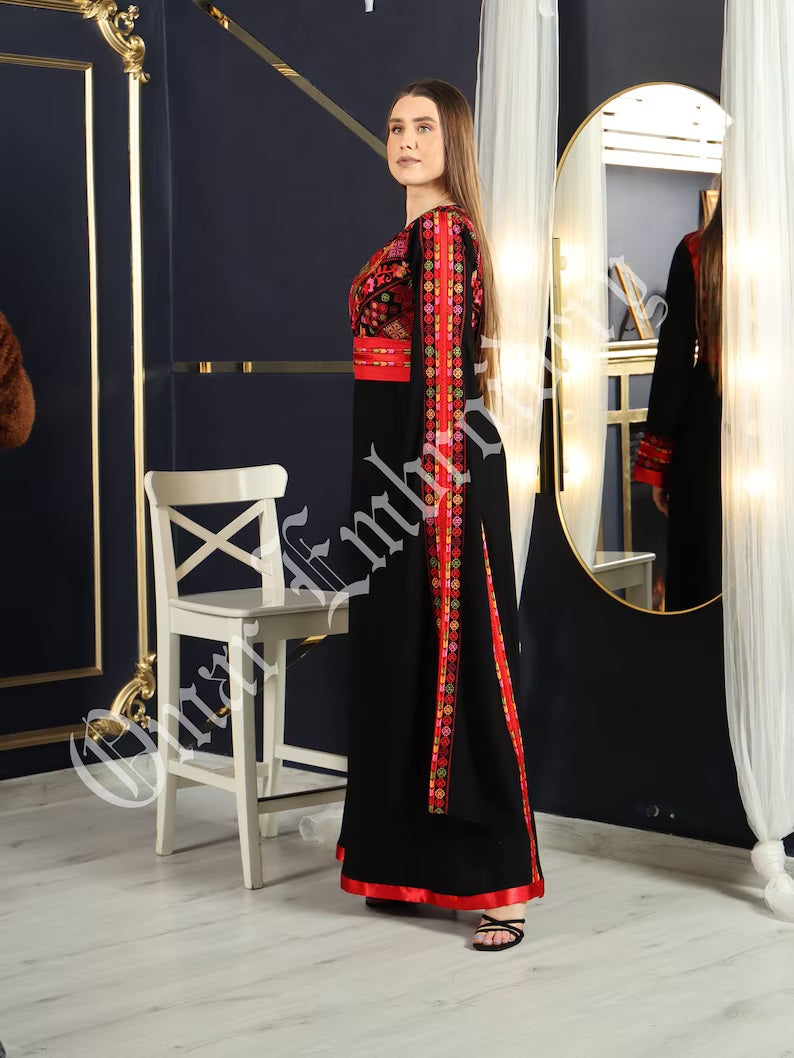 2023 Eid Collection Embroidered Thobe Abaya Traditional Palestinian Arabic Dress