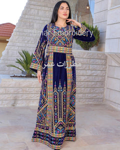 Embroidered Palestinian Maxi Dress velvet Thobe Palestinian Embroidery
