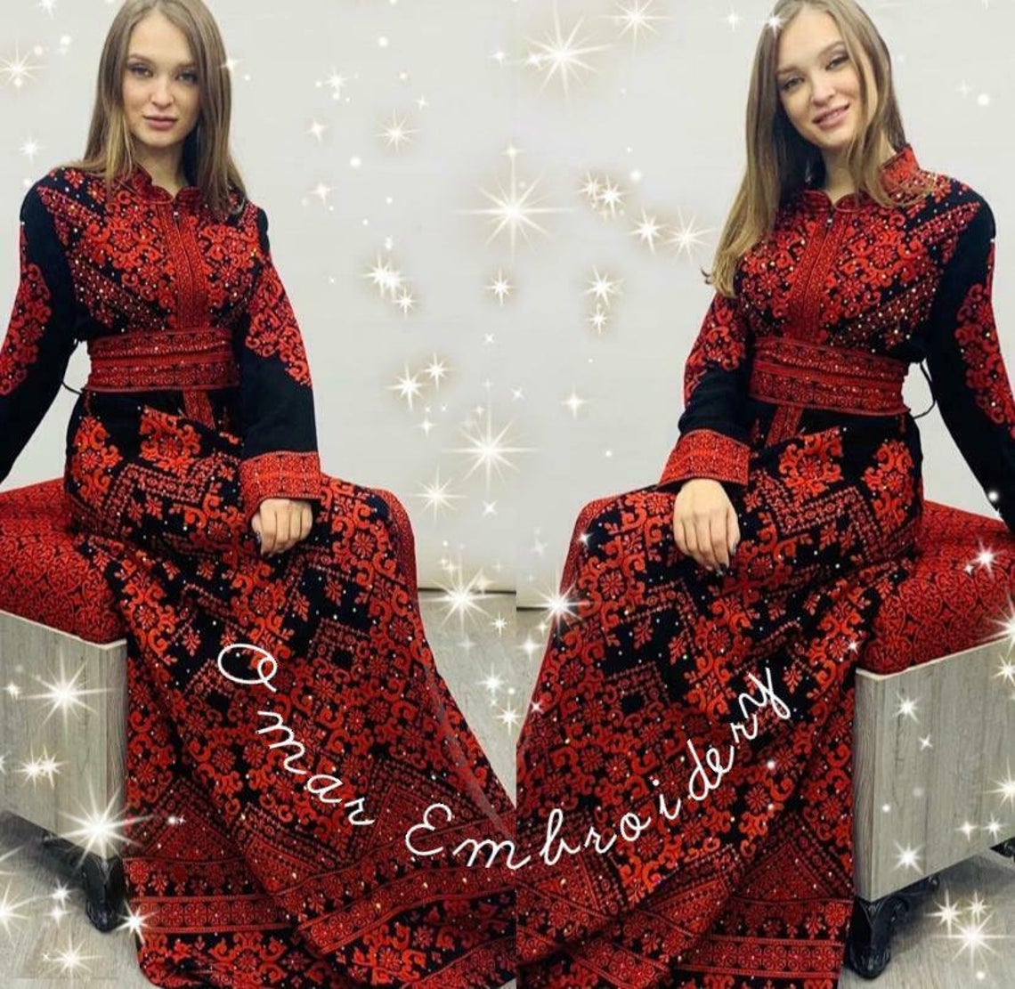 Embroidered Palestinian Kaftan Maxi Dress