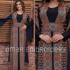 Palestinian Wedding Bisht Fringe Hem Embroidered Open Abaya