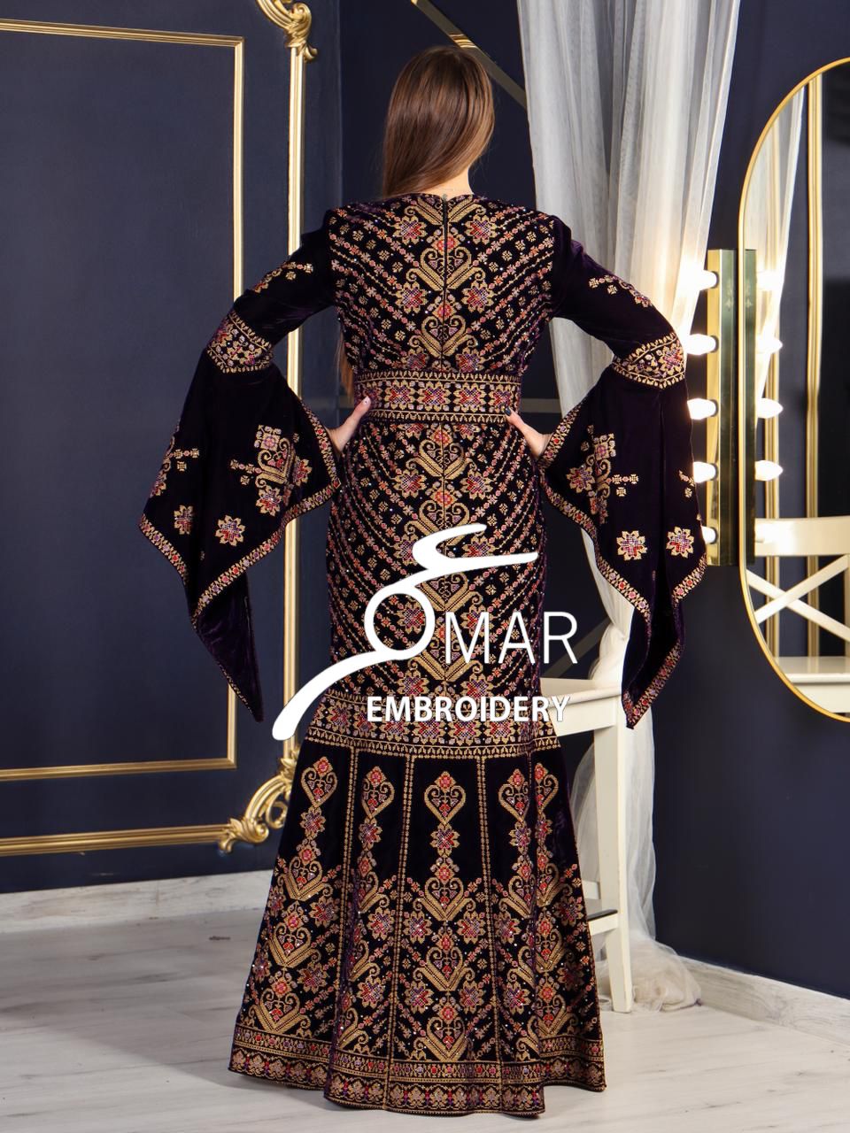 Purple Luxury Mermaid Gold Embroidery Velvet Thoub