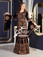 Purple Luxury Mermaid Gold Embroidery Velvet Thoub
