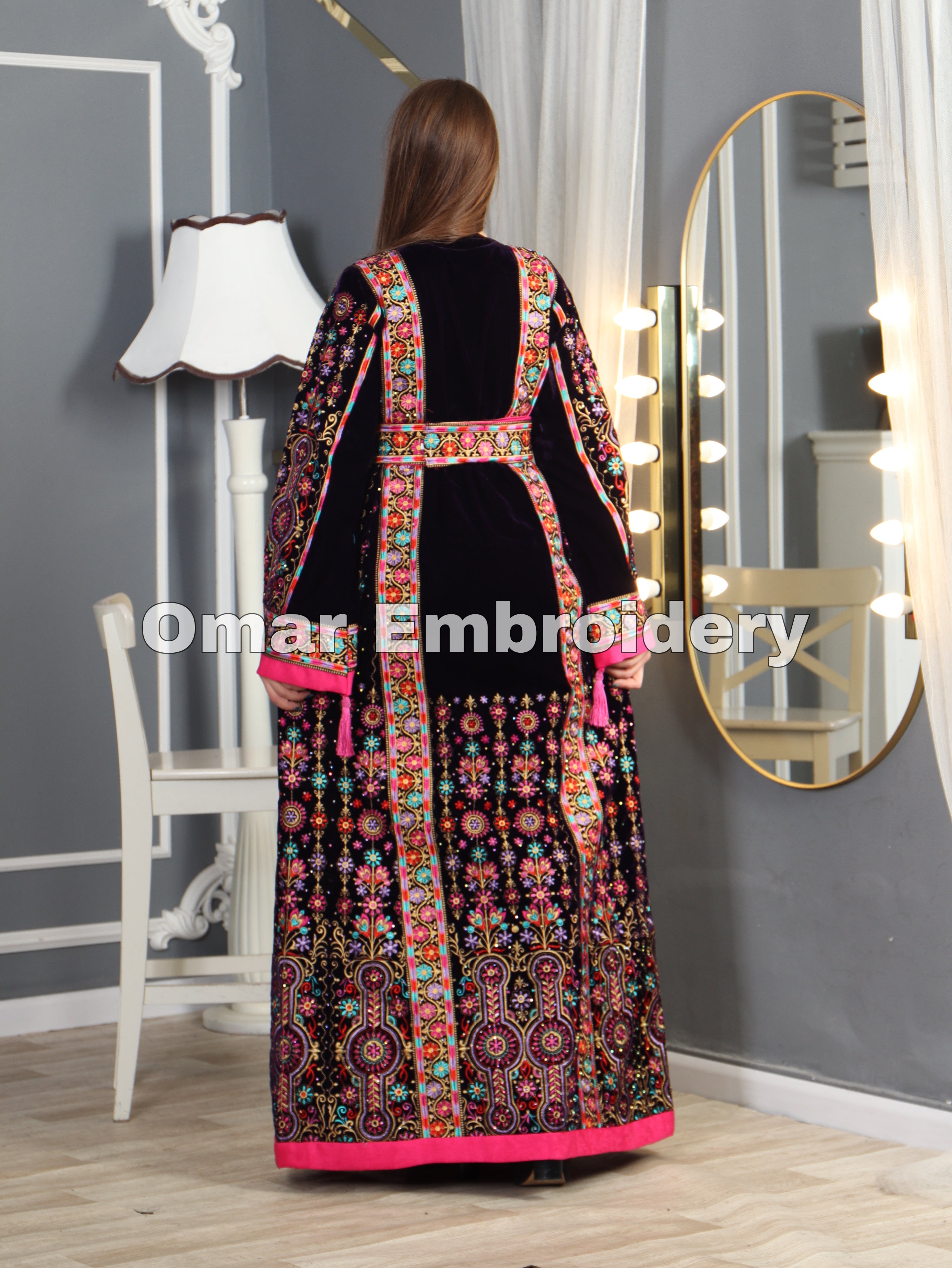Purple Malacca Silk Velvet Stone Embroidery Thobe