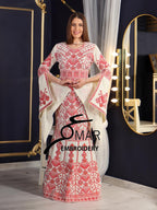 Cream Luxury Mermaid Red Embroidery Velvet Thoub