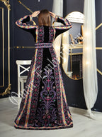 Thobe Embroidered Palestinian Maxi Dress Long Sleeves Velvet Princess Design And Embroidery