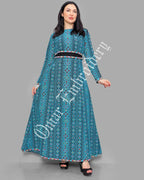 Thobe Embroidered Palestinian Maxi Dress Long Sleeves Red Stitches