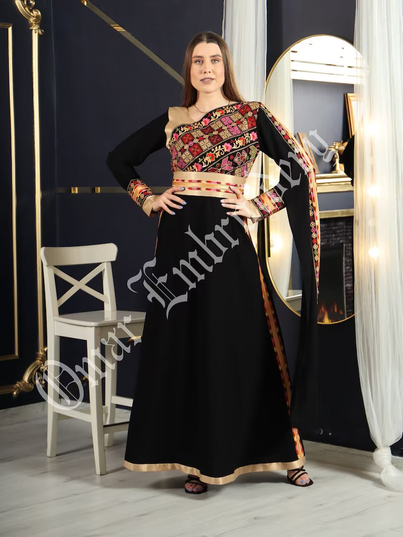 2023 Eid Collection Embroidered Thobe Abaya Traditional Palestinian Arabic Dress