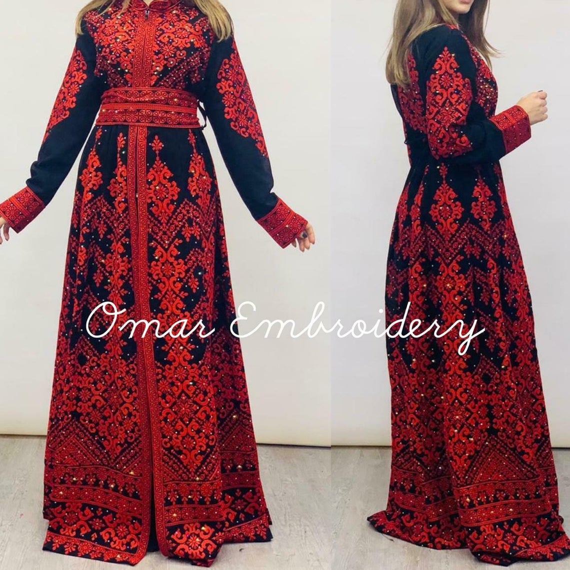 Embroidered Palestinian Kaftan Maxi Dress