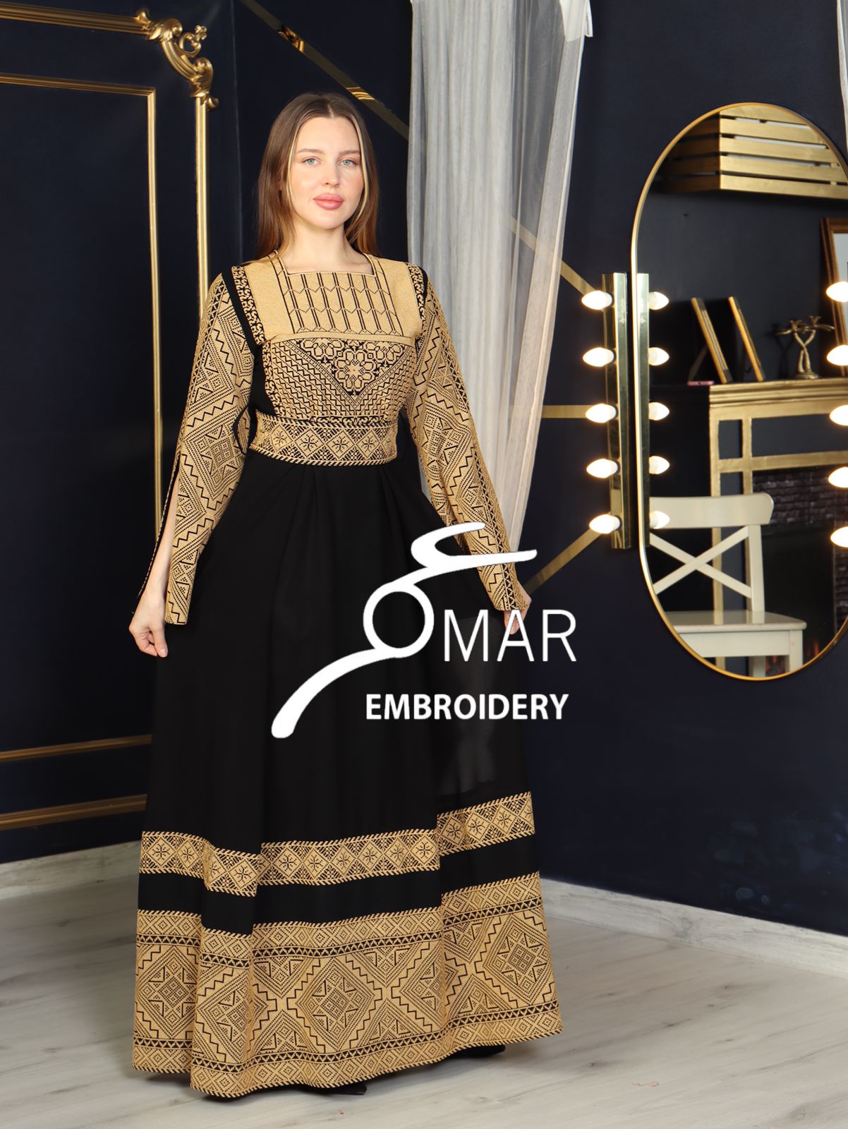 Opened Sleeve Simple Tatreez Elegant Embroidered Multicolored Dress