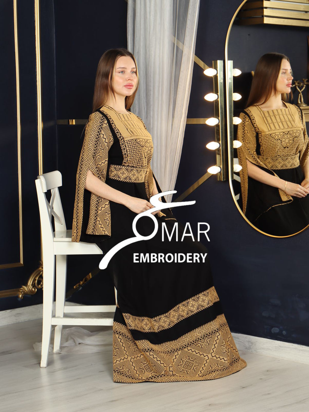 Opened Sleeve Simple Tatreez Elegant Embroidered Multicolored Dress