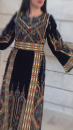 Embroidered Palestinian Maxi Dress velvet Thobe Palestinian Embroidery
