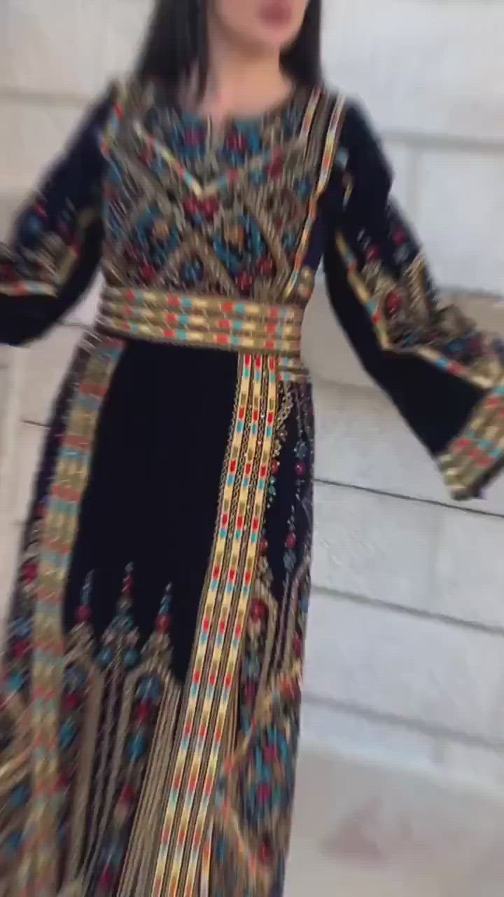 Embroidered Palestinian Maxi Dress velvet Thobe Palestinian Embroidery