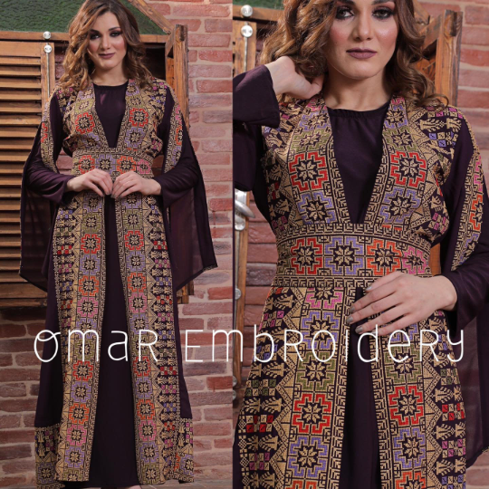 Palestinian Wedding Bisht Fringe Hem Embroidered Open Abaya