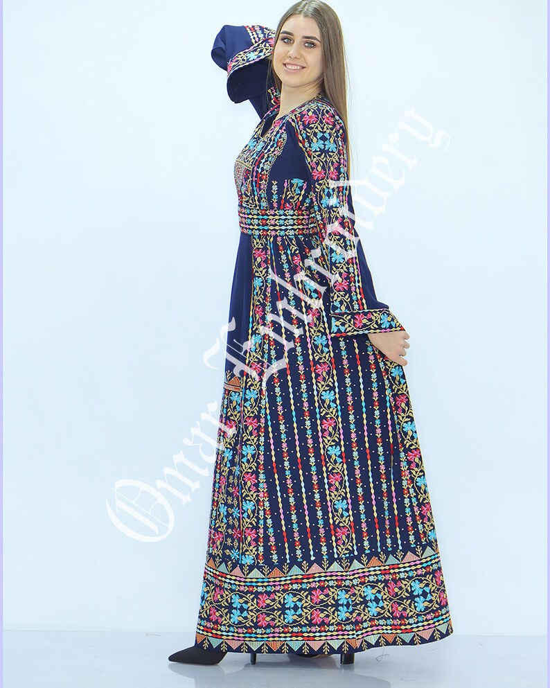 Thobe Embroidered Palestinian Maxi Dress Long Sleeves Palestinian Princess Style
