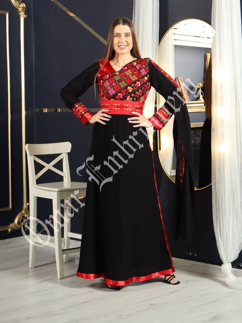 2023 Eid Collection Embroidered Thobe Abaya Traditional Palestinian Arabic Dress