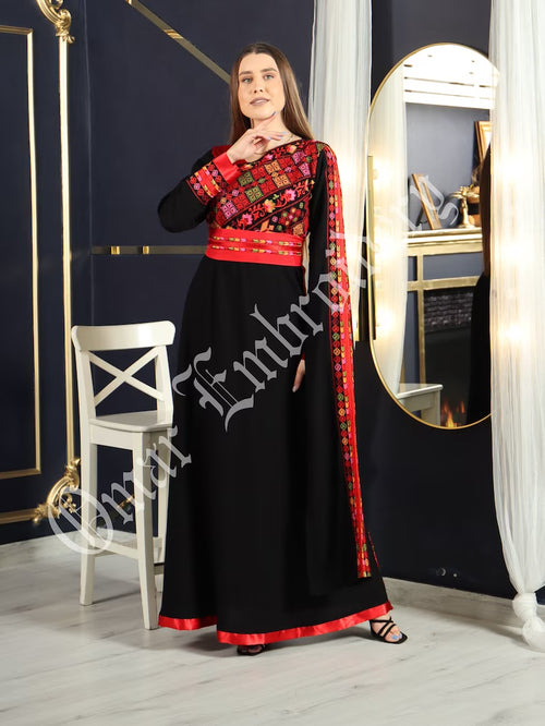 2023 Eid Collection Embroidered Thobe Abaya Traditional Palestinian Arabic Dress
