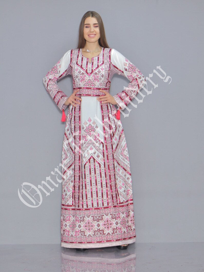 Thobe Embroidered Palestinian Maxi Dress Long Sleeves Palestinian Princess Style