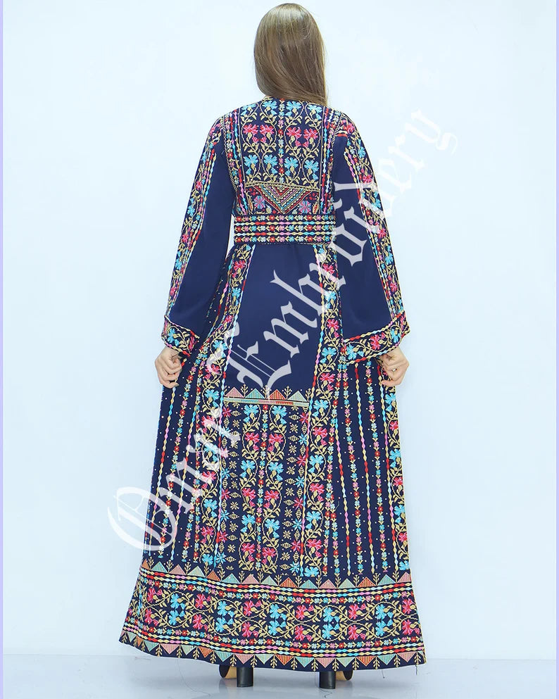 Thobe Embroidered Palestinian Maxi Dress Long Sleeves Palestinian Princess Style