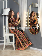 Black/Gold Thoub Embroidery Stone Thobe with Matching Embroidery Belt