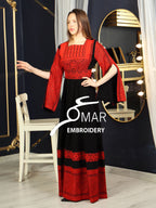 Opened Sleeve Simple Tatreez Elegant Embroidered Multicolored Dress