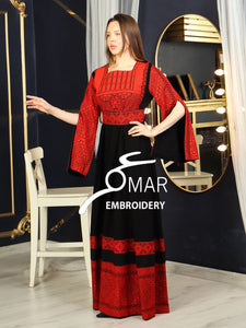 Opened Sleeve Simple Tatreez Elegant Embroidered Multicolored Dress