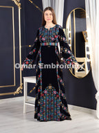 Simple Unique Navy Silk Velvet Embroidery Thobe