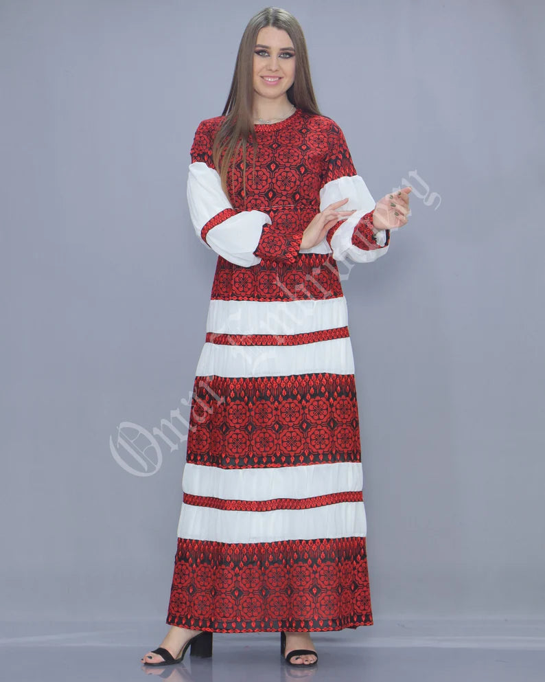 Thobe Embroidered Palestinian Maxi Dress Long Sleeves Palestinian Princess Design And Embroidery