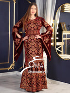 Maroon Luxury Mermaid Embroidery Velvet Thoub