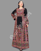 Thobe Embroidered Palestinian Maxi Dress Long Sleeves Red Stitches