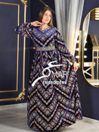 Blue Velvet Heavy Stitching Long Sleeve Fully Embroidery Thobe