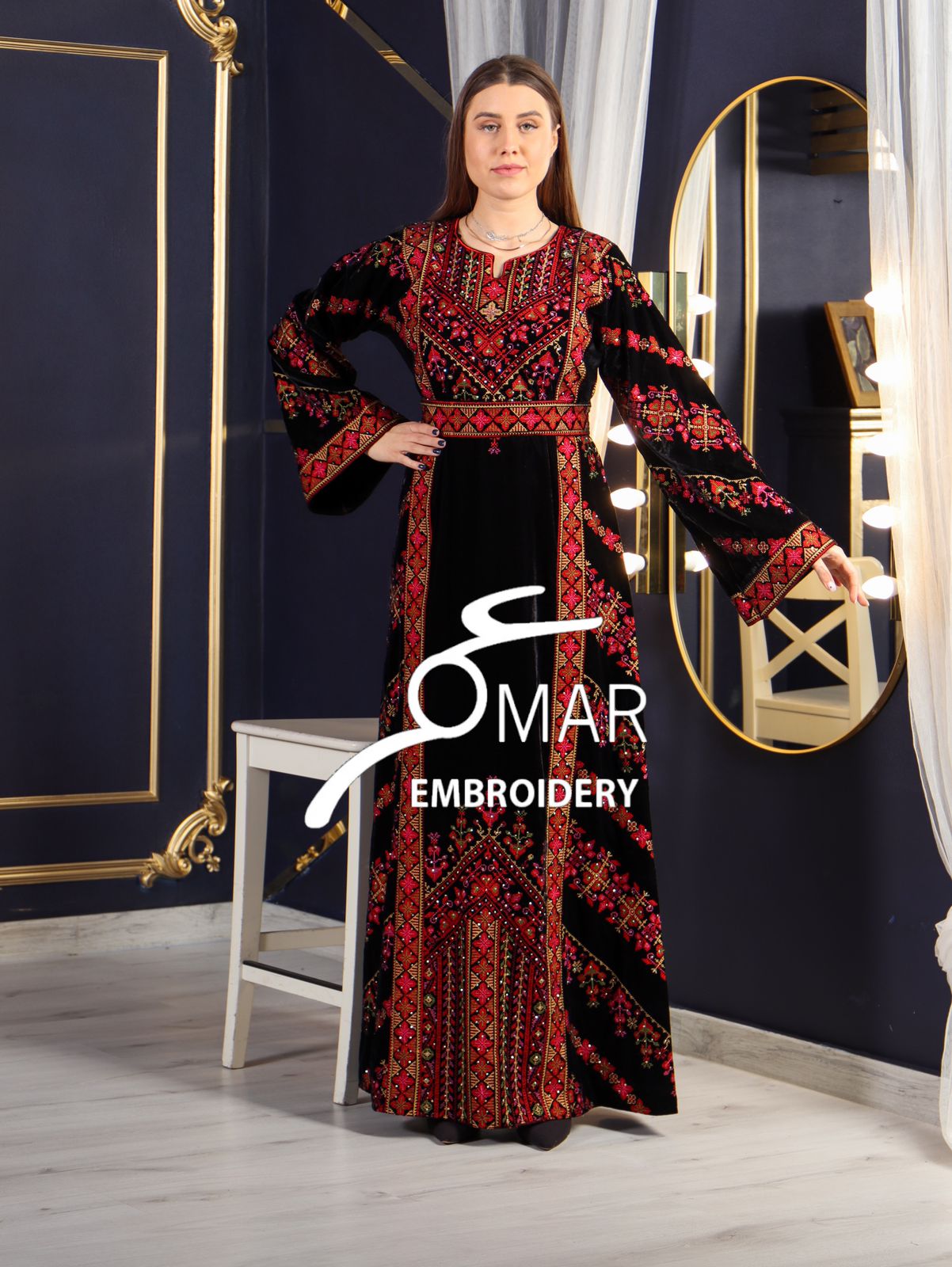 Simple Unique black Silk Velvet Beautiful Color Embroidery Thobe