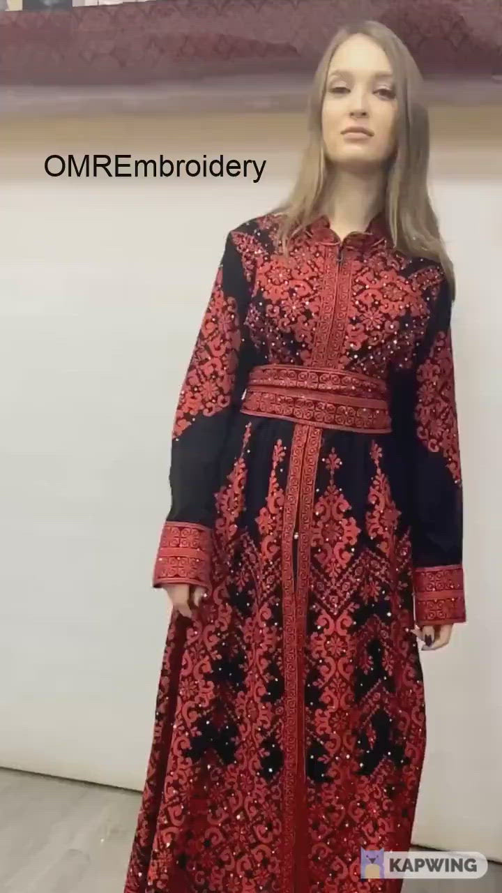 Embroidered Palestinian Kaftan Maxi Dress
