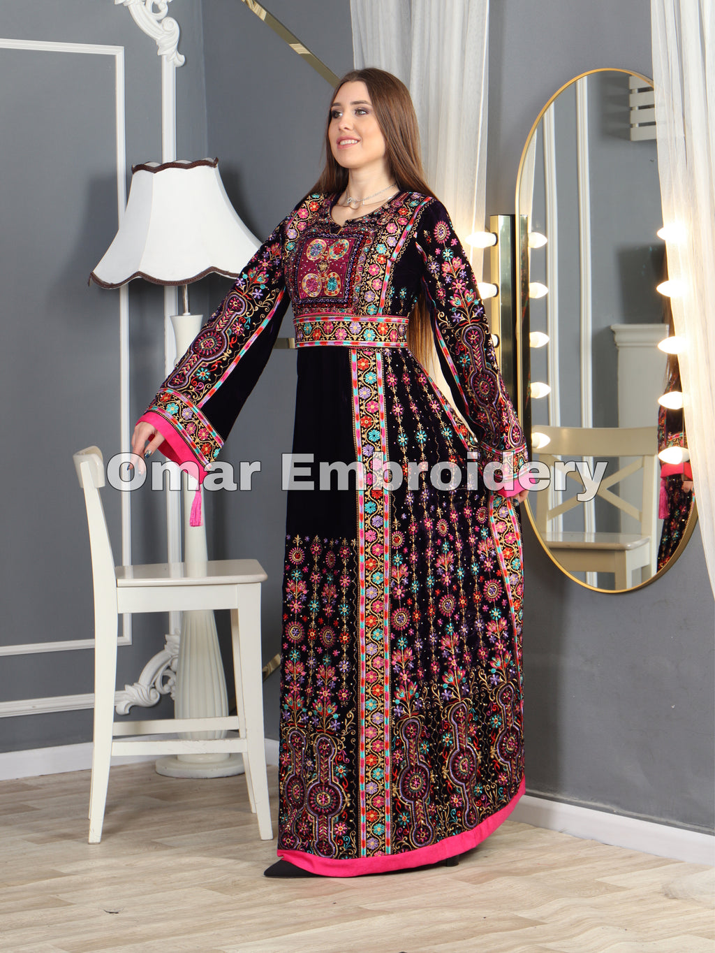 Purple Malacca Silk Velvet Stone Embroidery Thobe